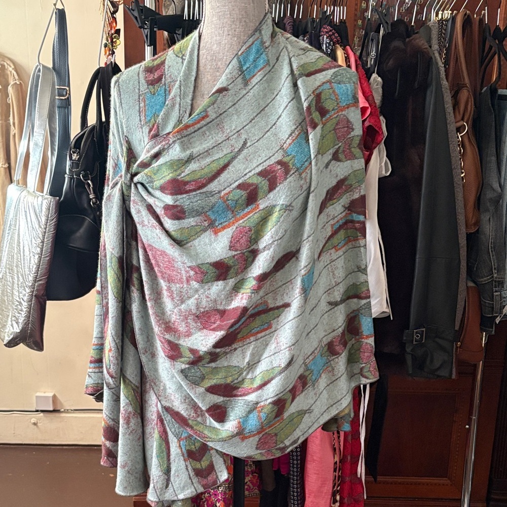 Cashmere Abstract Print Shawl in Mint, Teal & Berry
